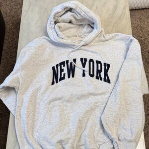Brandy Melville Light Gray Hoodie with Navy NEW YORK Arch